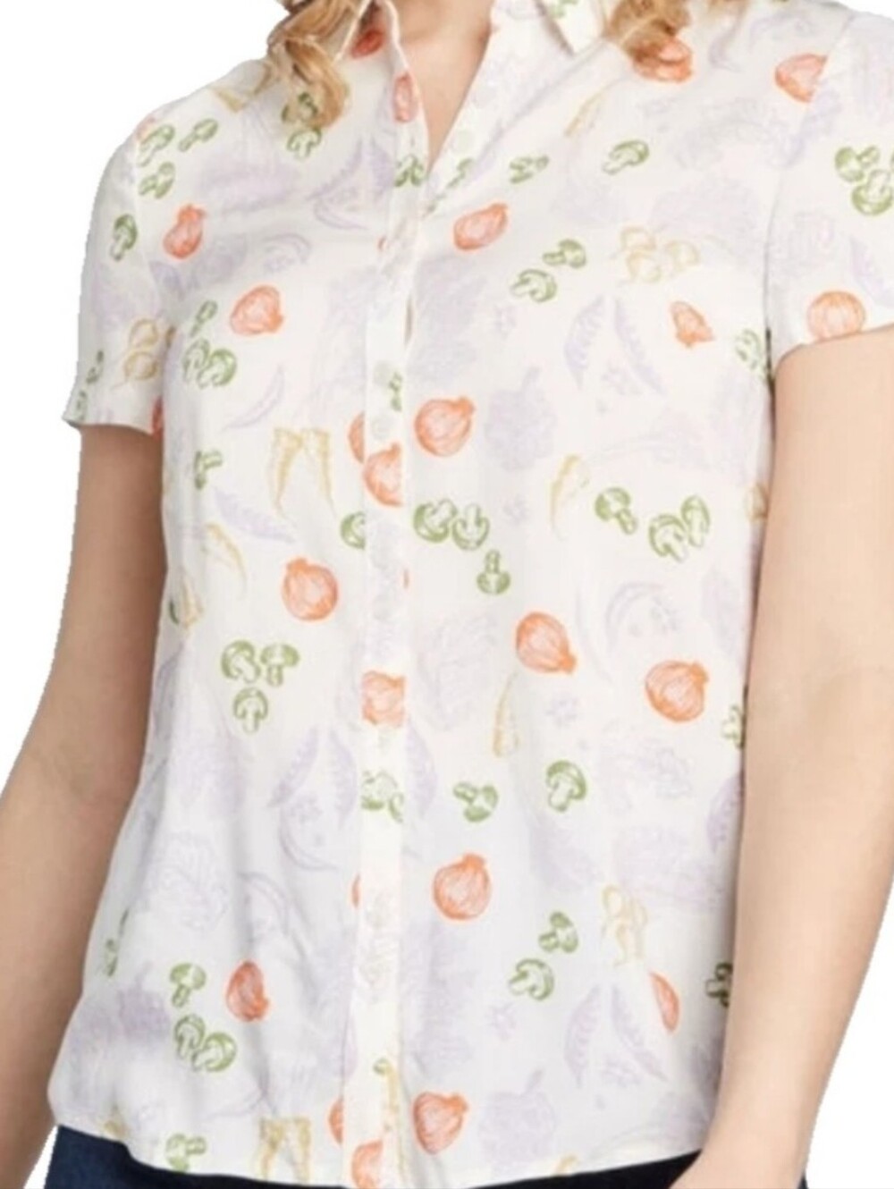 Modcloth Vegetable Print Coated Collared Shirt